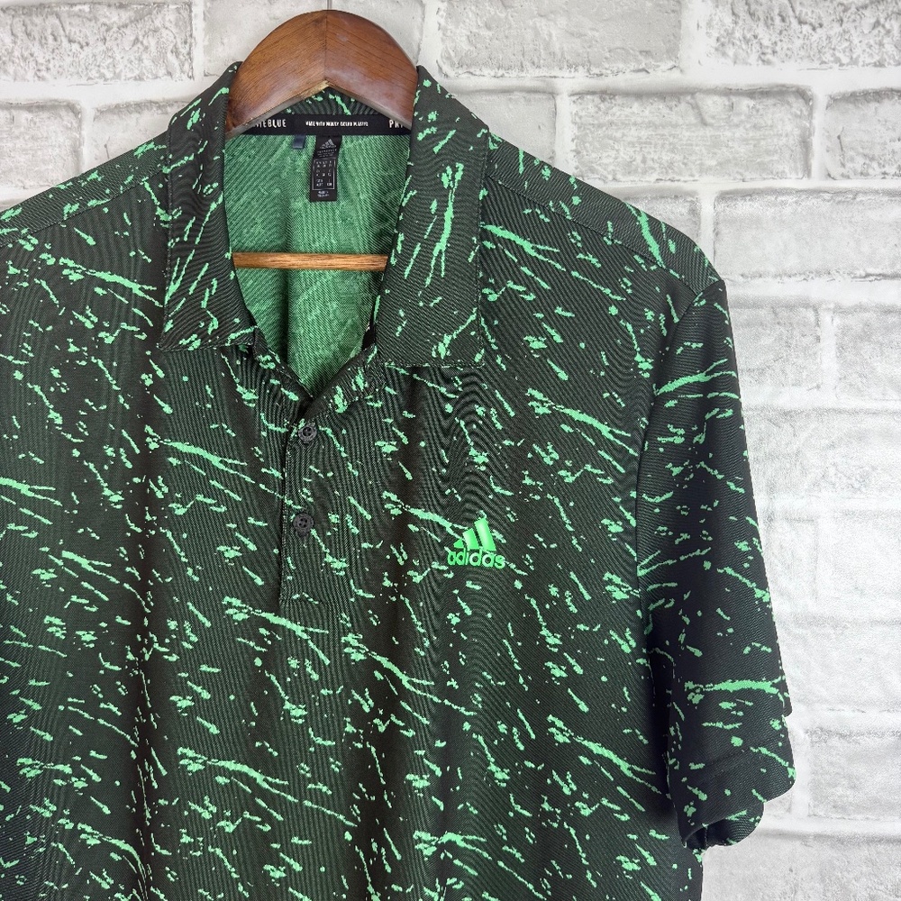 Adidas PrimeBlue Neon Green Splatter Performance Golf Polo Mens XL Stretch